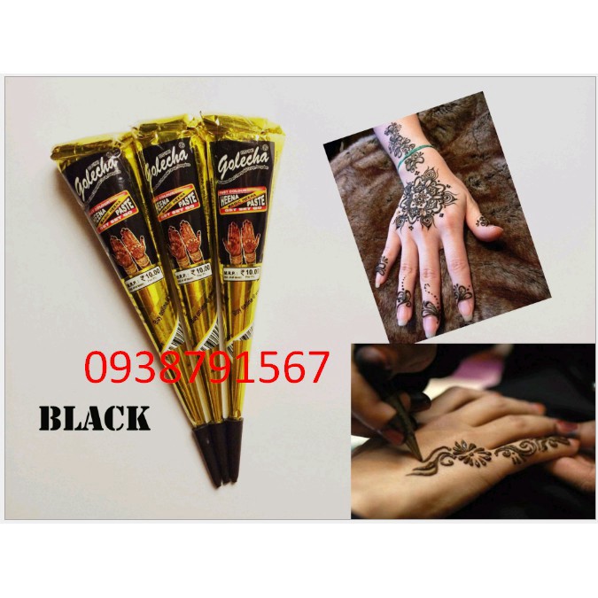 Mực vẽ henna ẤN ĐỘ - golecha - Bút vẽ henna (Tặng 2 khuôn vẽ mini) nk032