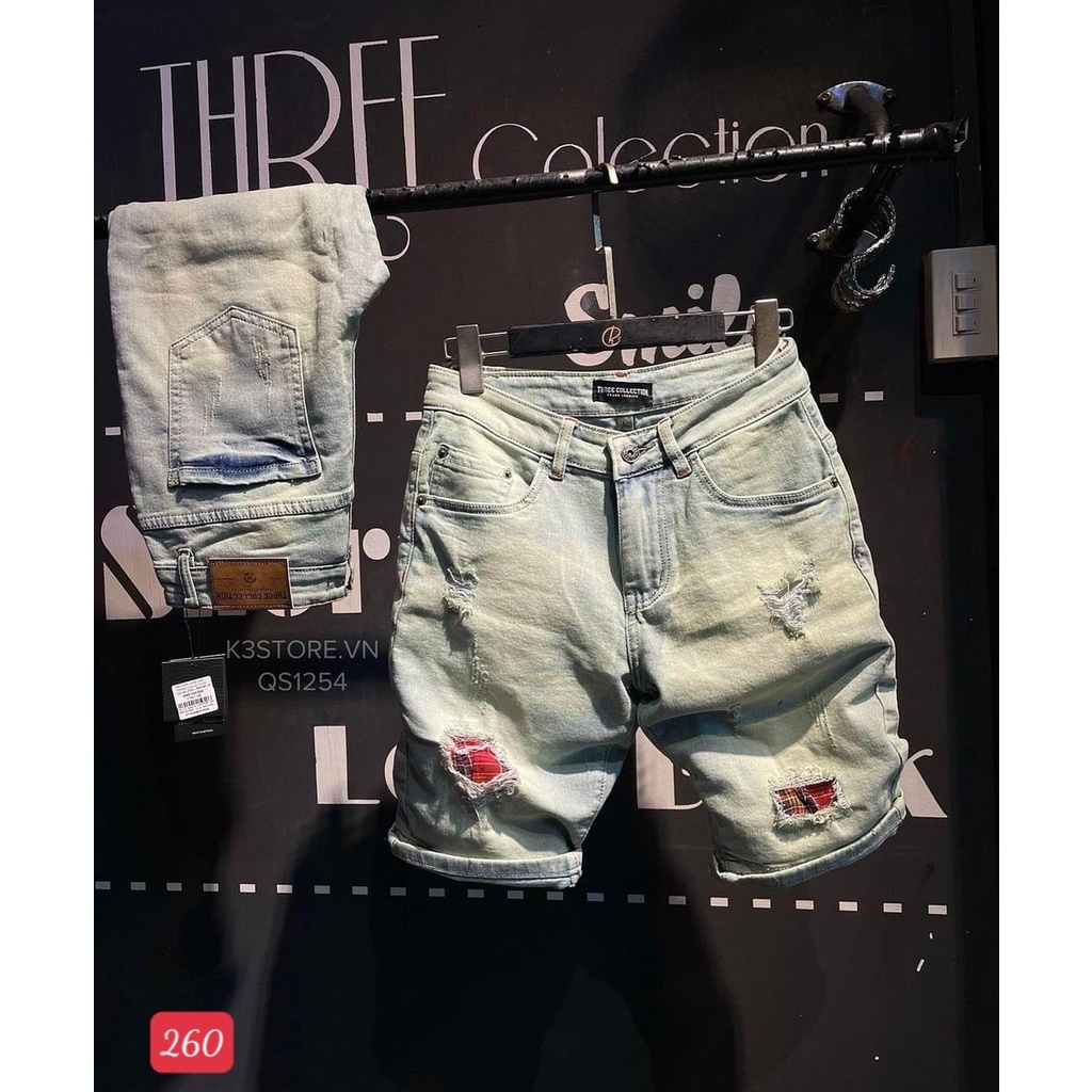 Quần short jean nam màu đen phối rách, quần sọt nam co giãn chất bò mịn xịn thời trang Tô Tồ Shop - MQ254