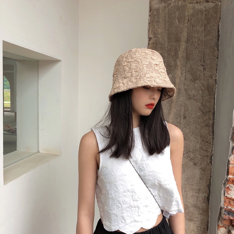 Nón Bucket Màu Đen Chống Nắng Phong Cách Thời Trang Hàn Quốc Cho Nữ