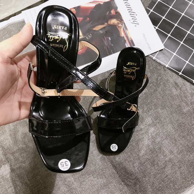 [Ảnh chụp thật] Sandal nữ quai ngang gót trụ loe 9p hàng đẹp đi cực chắc chân-Free ship đơn 50k