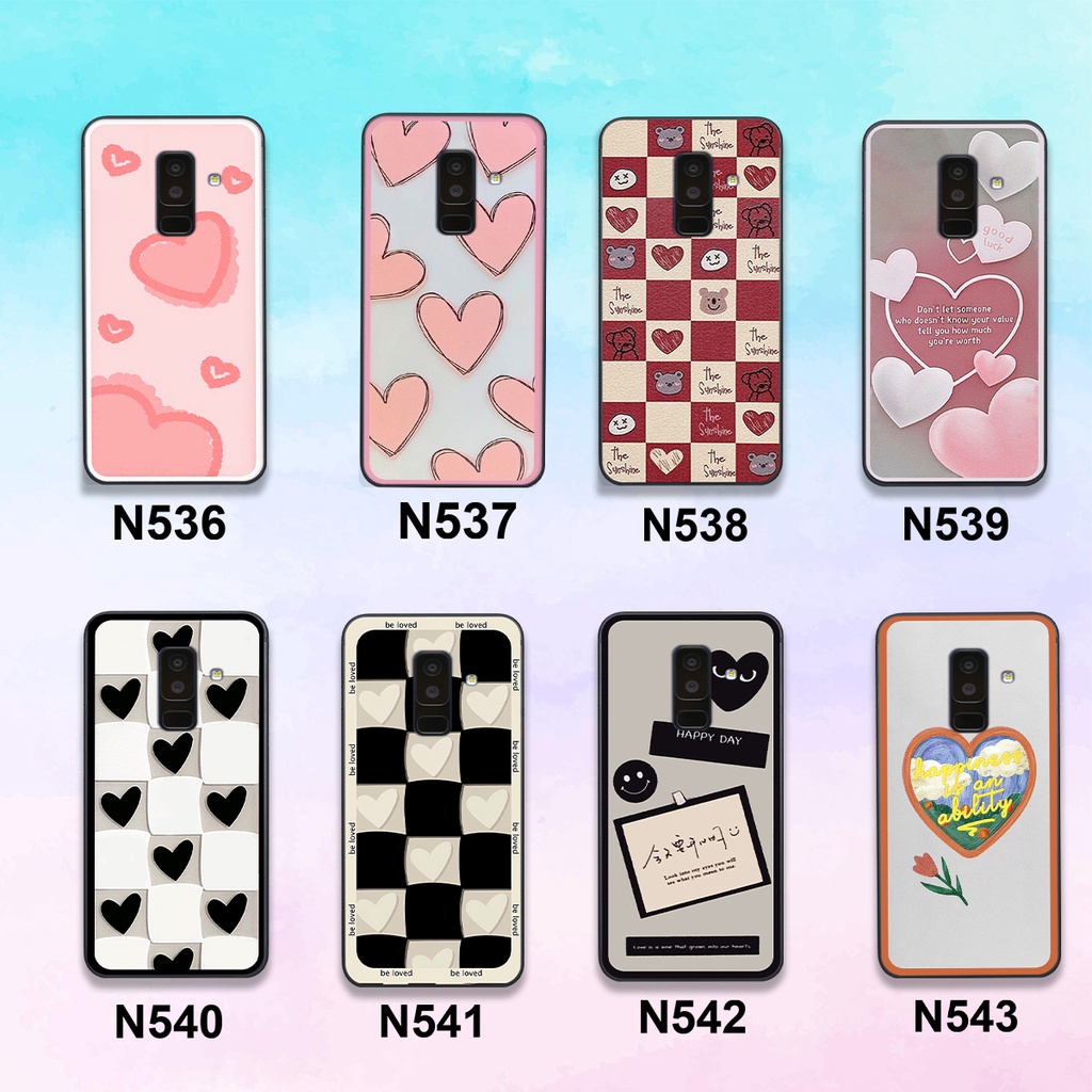 Ốp Samsung A6 2018 / A6 Plus / A6+ in hình trái tim caro đen trắng , hồng cute xinh xắn dễ thương