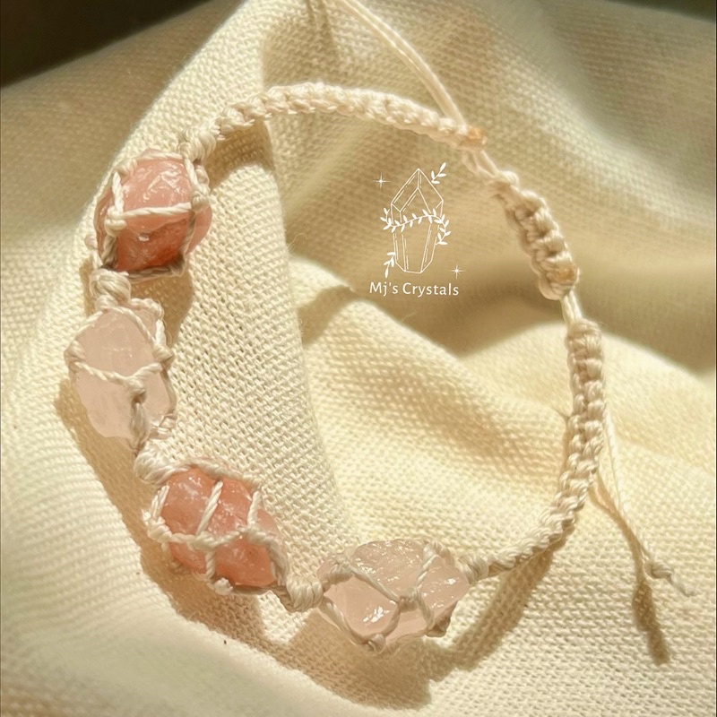 Vòng tay macrame handmade mix 4 loại đá thô theo yêu cầu