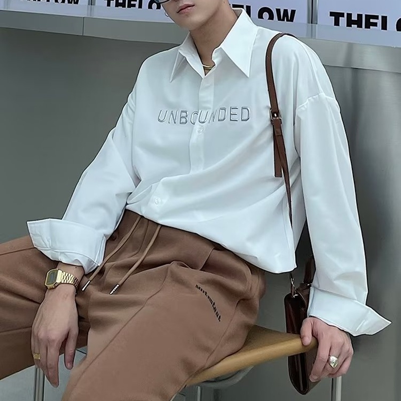 Áo Sơ Mi Nam Dài Tay In Chữ Đơn Giản Thời Trang Hàn Quốc