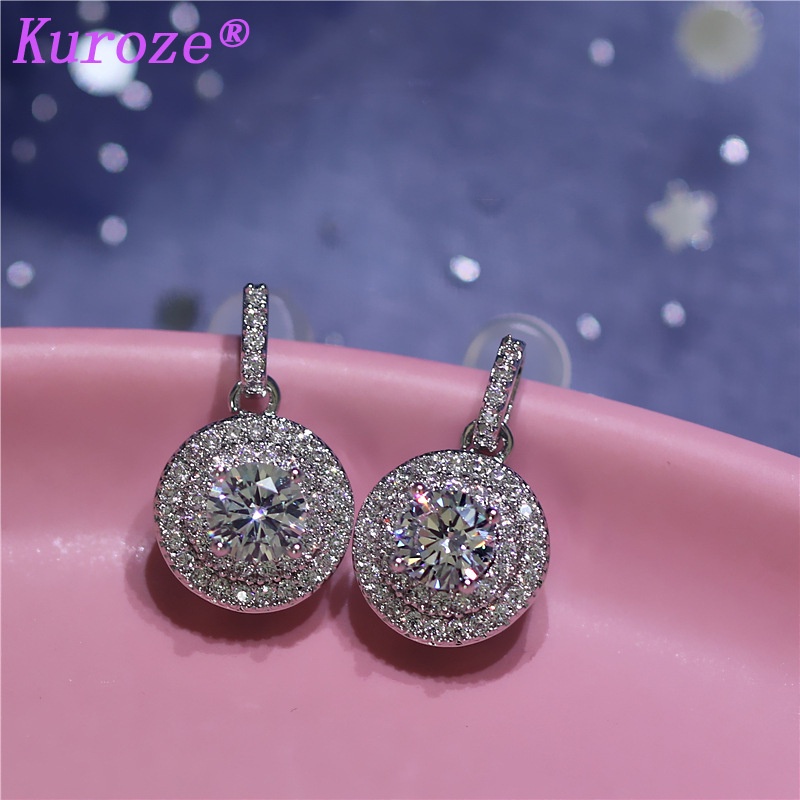 Bông Tai Mạ Vàng Hồng 18K Đính Kim Cương Nhân Tạo Phong Cách Cổ Điển