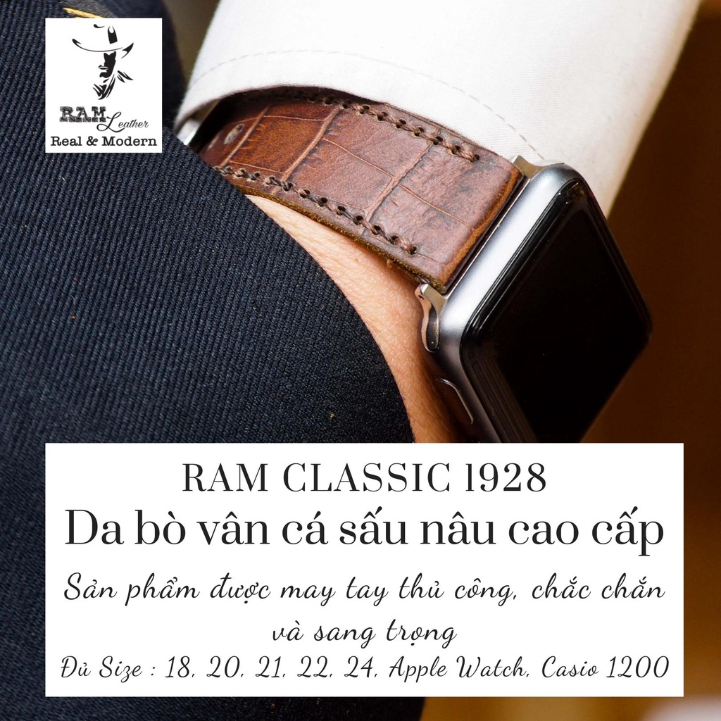 Dây đồng hồ Apple Watch , Iwatch , Iphone Watch Da Bò RAM Leather Classic 1928 Bền Đẹp