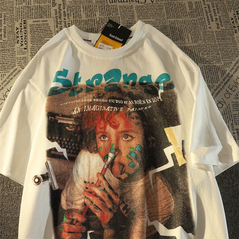 Áo Thun Tay Ngắn Dáng Rộng Phong Cách Retro Mỹ Dễ Phối Đồ Thời Trang Mùa Hè Cho Nam Và Nữ