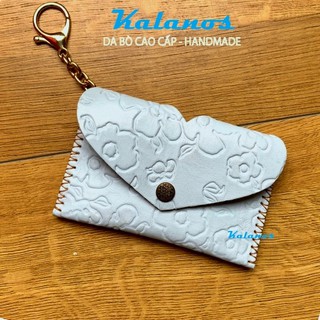 Ví nữ mini móc khóa nhỏ gọn da bò cao cấp handmade với nắp cách điệu hình trái tim độc đáo Kalanos KMKN30-Xanh màu xanh