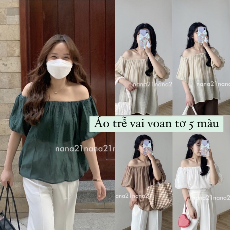 Áo trễ vai voan tơ chất mềm 2 lớp 5 màu Nana21 Nanastore21