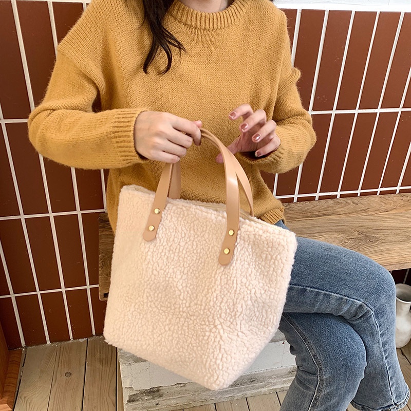 Ielgy Túi Xách Lông Cừu Phiên Bản Hàn Quốc Bắn Đường Phố