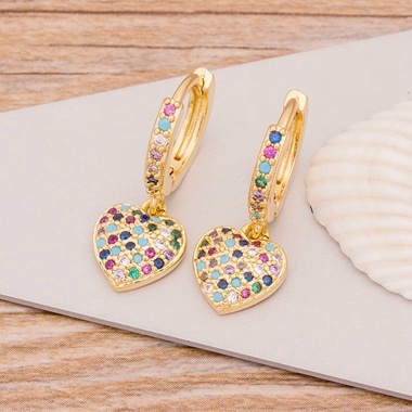 Tinh Tế Hình Trái Tim Chéo hình Mắt Vàng Thả Bông Tai Nhiều Màu Pha Lê Nữ Phụ Kiện Trang Sức