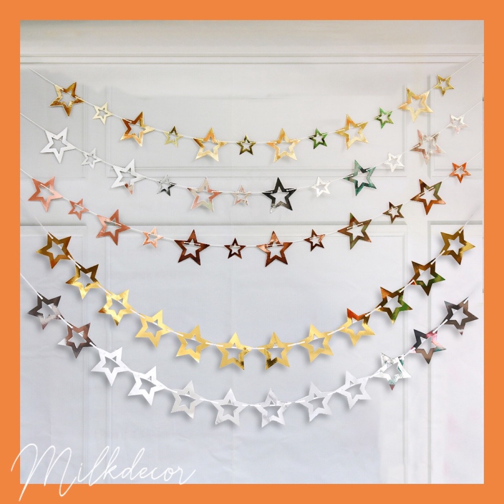 Dây Treo Hình Sao Rỗng Ép Kim Màu Bạc/Vàng 2m Milkdecor Y009