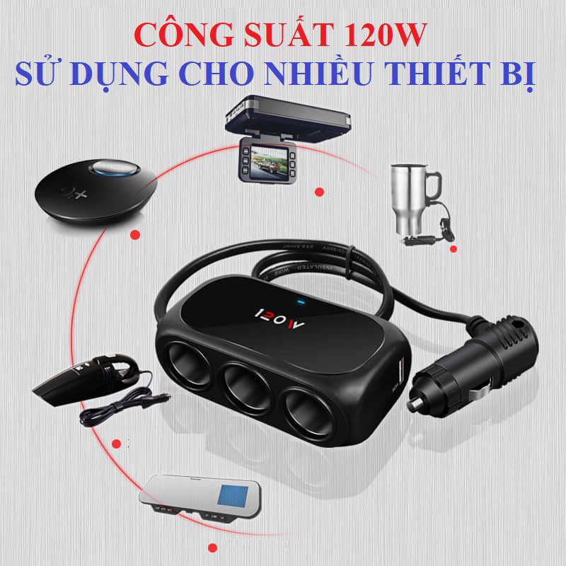 Bộ Chia Tẩu Thuốc 3 Cổng + 2 USB Cao Cấp WT - D23
