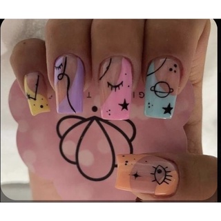 Nailbox ,10 móng úp thiết kế vẽ nhiều màu.