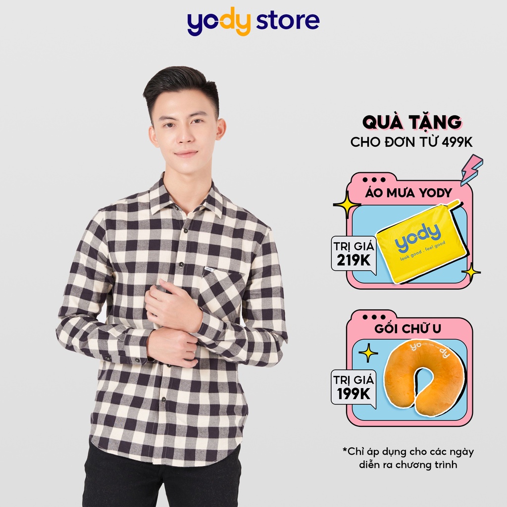 Áo sơ mi nam YODY tay dài, kẻ sọc caro SMM4081