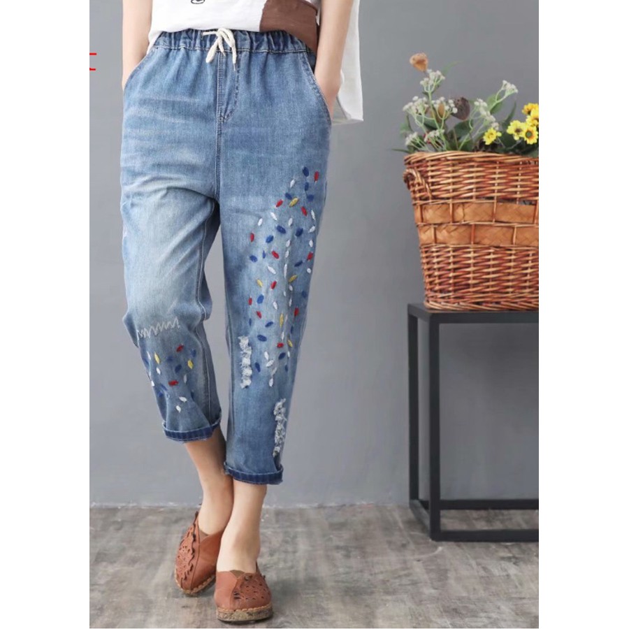 Quần bò thêu baggy nữ QB06 loại 1 bao chất