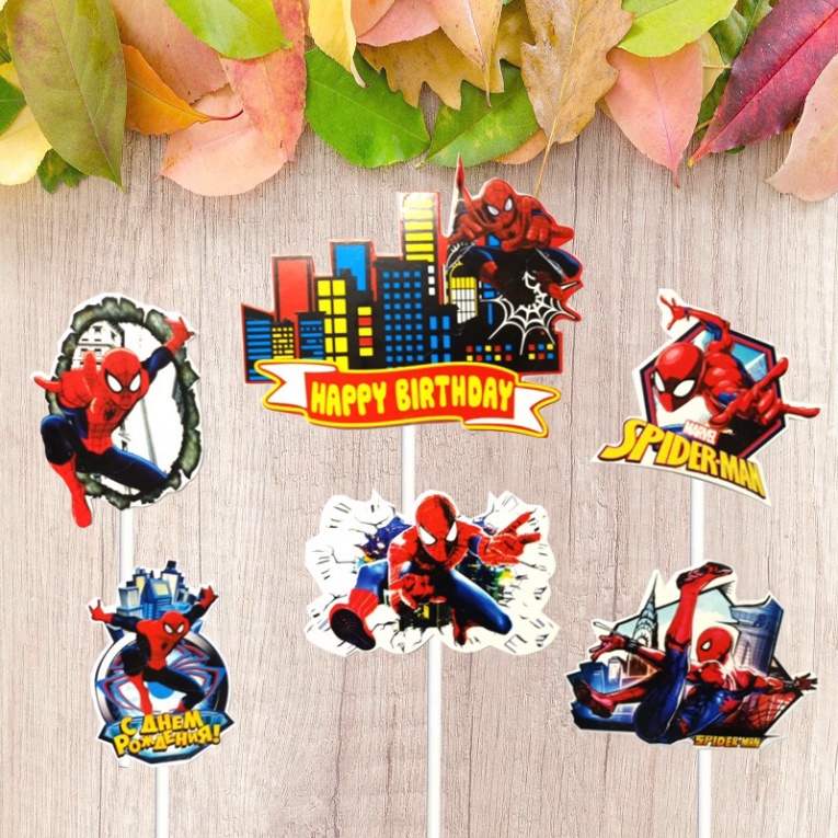 đồ cắm bánh kem sinh nhật [FREESHIP❤️] tổng hợp các set giấy cắm siêu nhân nhện