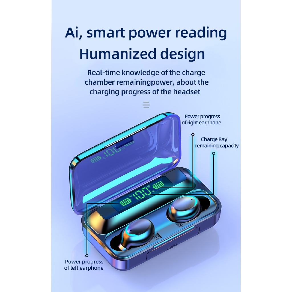 Bộ Tai Nghe Bluetooth Không Dây F9-5C Có Đèn Led Hiển Thị Âm Thanh Sống Động Kèm Sạc Dự Phòng | BigBuy360 - bigbuy360.vn