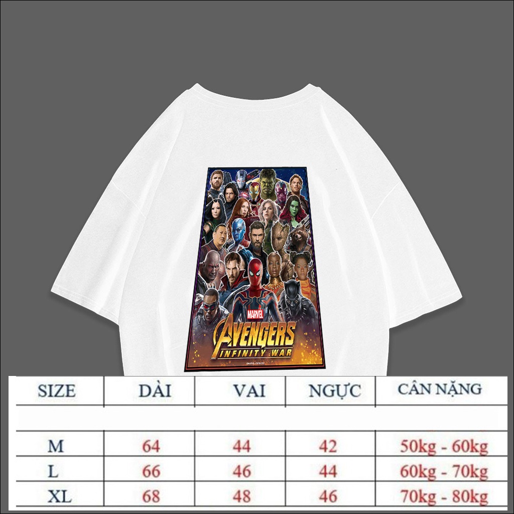 Áo thun đôi Infinity War Team Headshots MAVEL ZEE FORM UNISEX RỘNG CỔ TRÒN TAY LỠ 40 -70kg MAV202111100