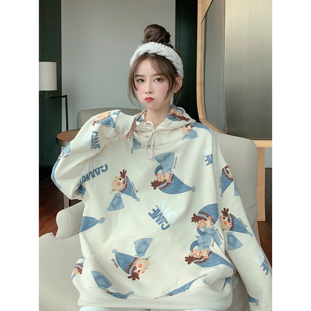 Áo hoodie nỉ bông in HOẠT HÌNH Unisex form rộng kiểu dáng Ulzzang | BigBuy360 - bigbuy360.vn