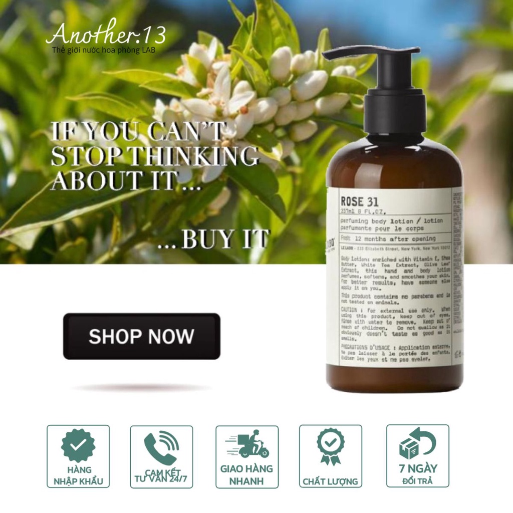 Sữa dưỡng thể Lotion 𝗟𝗘 𝗟𝗔𝗕𝗢 Rose 31 237ml ( Hàng US )