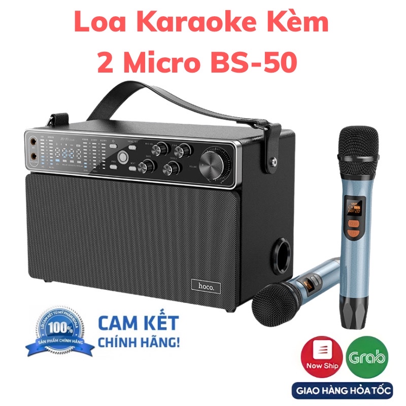 Micro Kèm Loa karaoke Bluetooth Hoco BS50 Chính Hãng Tặng kèm 2 micro âm thanh cực đỉnh Bảo Hành 12 Tháng