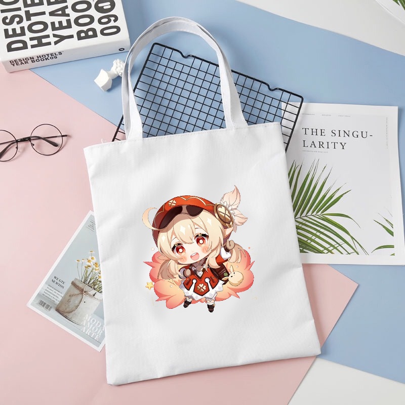 Túi tote vải trắng đeo vai in hình NHÂN VẬT GENSHIN IMPACT tiện lợi thời trang anime chibi game M1