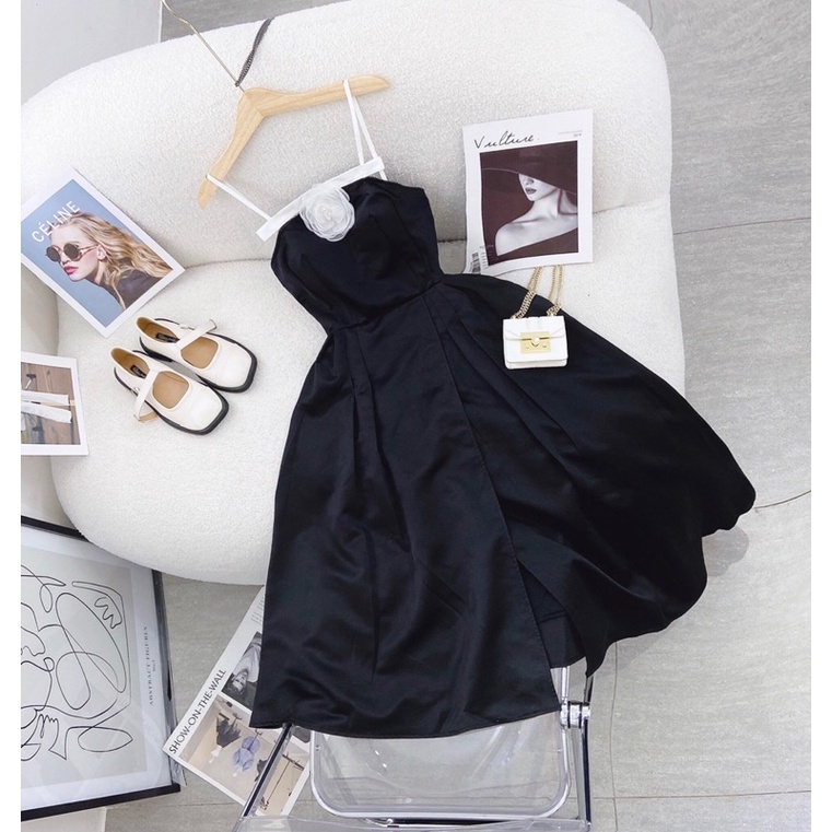 ĐẦM MIDI 2S VIỀN NGỰC TAG HOA