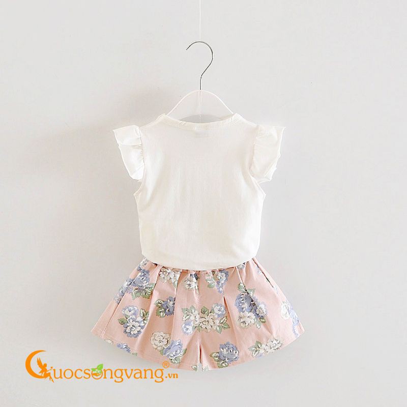 Bộ quần áo bé gái đẹp đính nơ GLSET028-Pink Cuocsongvang