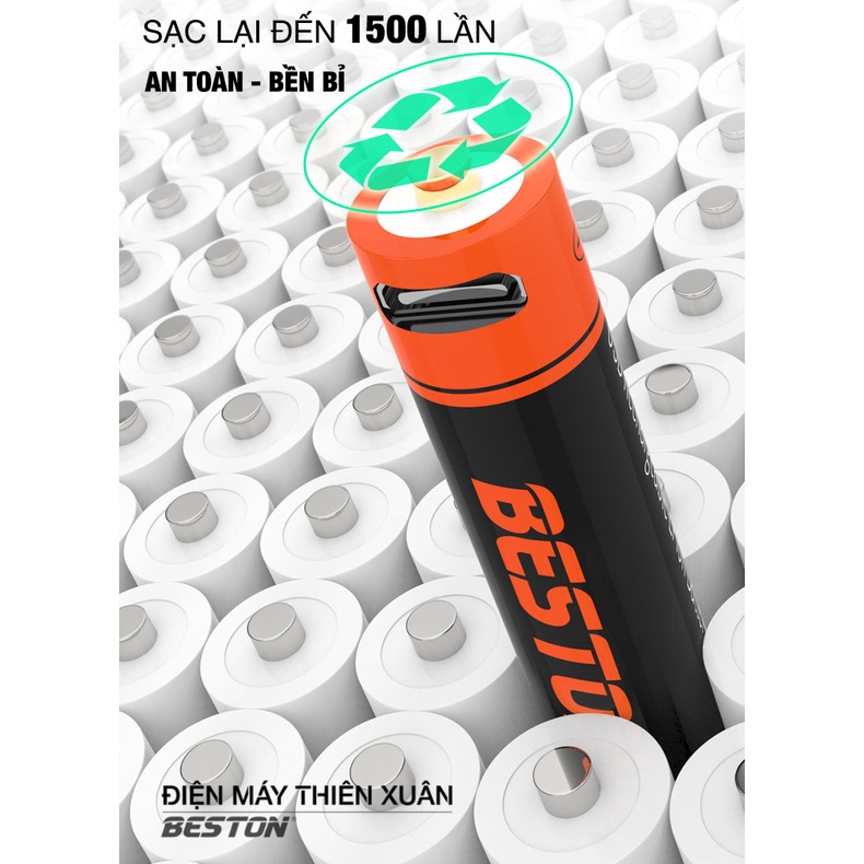 Pin sạc AA AAA 1.5V Beston Lithium-ion  USB dung lượng lớn đến 3500mWh cho Micro karaoke, máy đo huyết áp