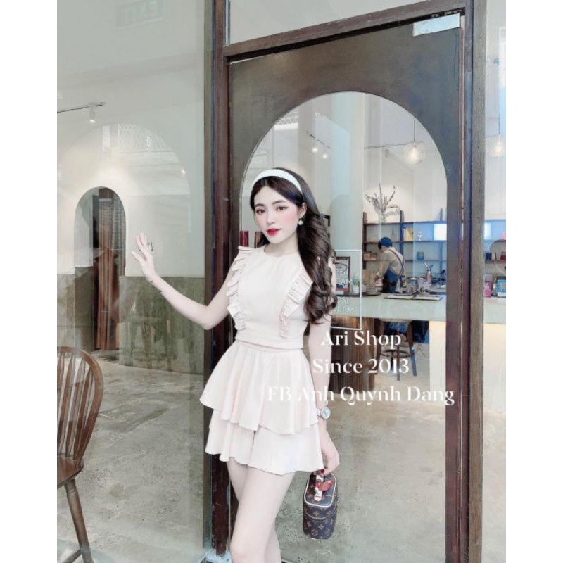 Set áo viền bèo + chân váy xòe tầng