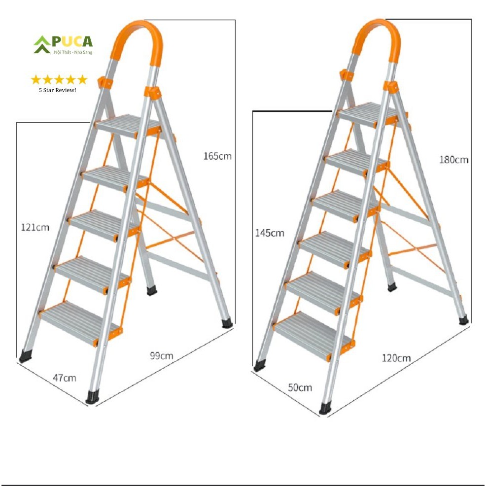 [𝘀𝗮𝗹𝗲 𝘀𝗮𝗹𝗲 𝘀𝗮𝗹𝗲]Thang nhôm thiết kế ghế tay vịn khung inox PUCA 3,4,5,6,7 bậc chiều cao 0.7 đến 1.7m bảo hành 12 tháng