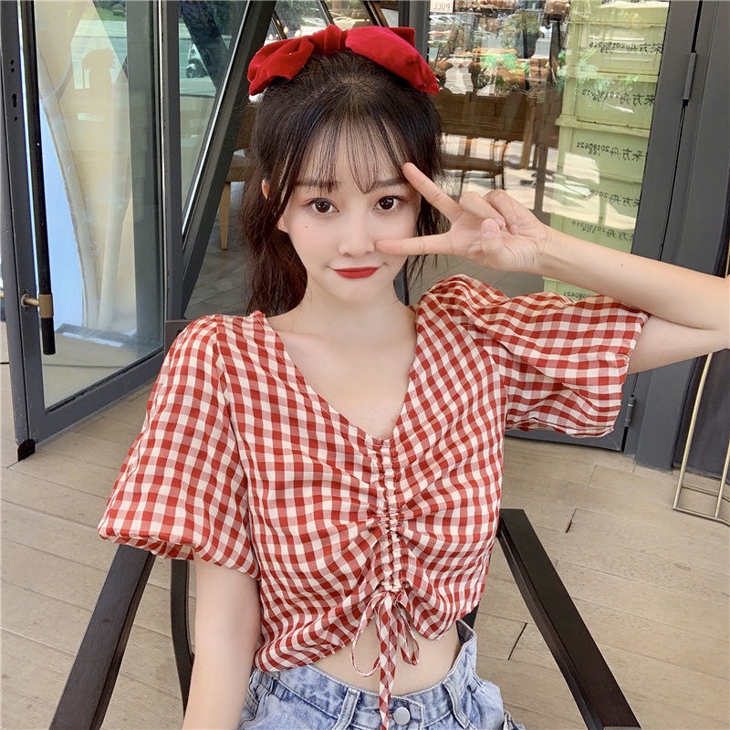 áo croptop nữ Áo Sơ Mi Tay Ngắn Cổ Chữ V Có Dây Rút Thời Trang Dành Cho Nữ 2022 JL-TX-187