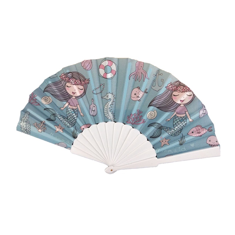 Quạt Xếp Cầm Tay Mini Họa Tiết Hoạt Hình Nàng Tiên Cá/Dưa Hấu Dễ Thương