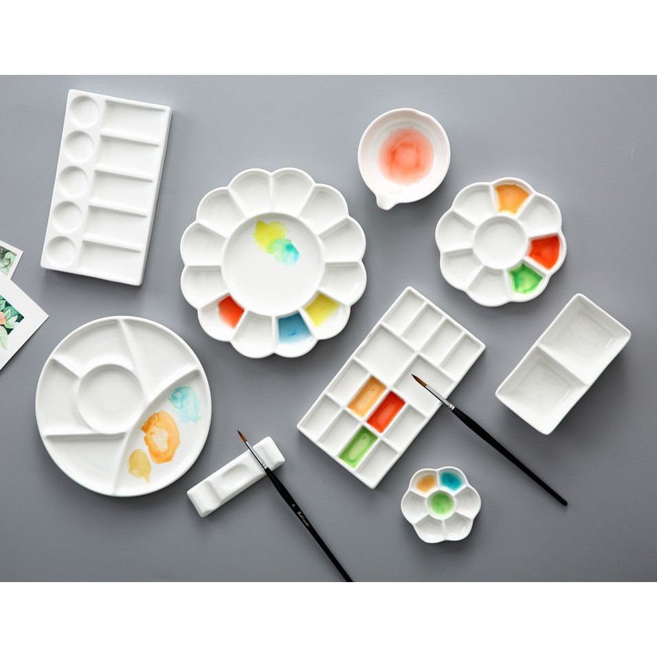 khay pha màu bằng sứ - palette pha màu