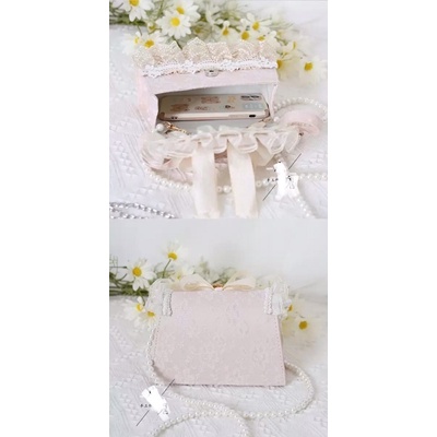 YASAS0051-Túi xách đeo vai màu be cổ tích ngọt ngào nơ ren