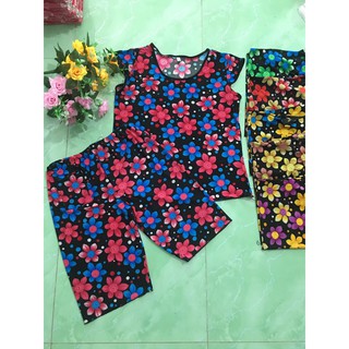 Bộ lửng thun lạnh chất vải thun lạnh bông hoa đẹp