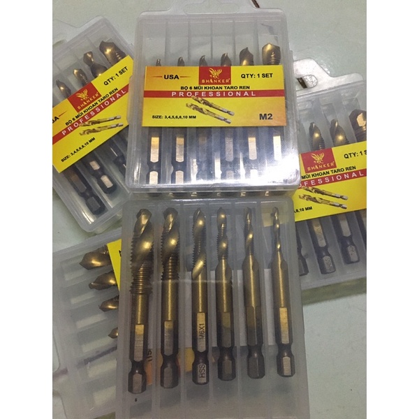 Mũi khoan tạo ren taro HSS SHANKER m3 m4 m5 m6 m8 m10 phủ titanium chuôi lục giác