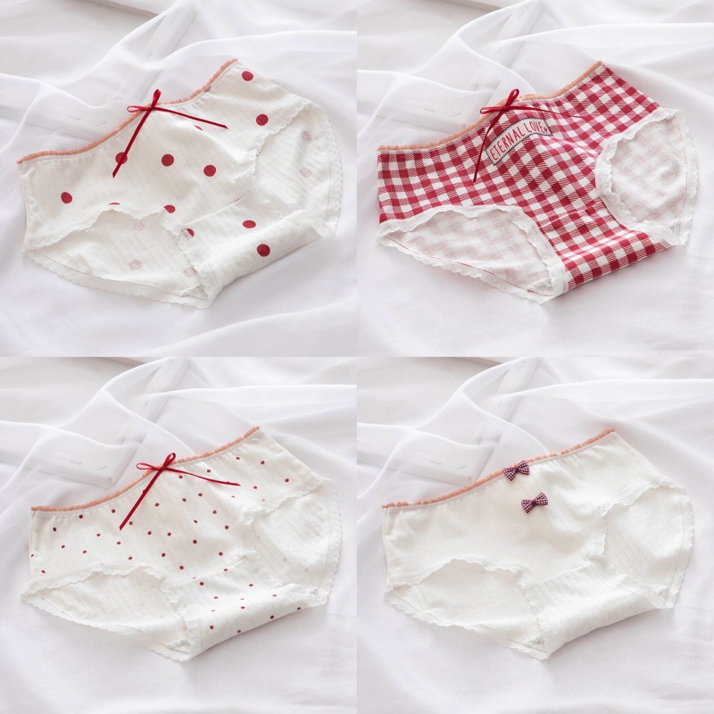 Quần lót nữ cute combo 5 quần cotton đính nơ đỏ 311