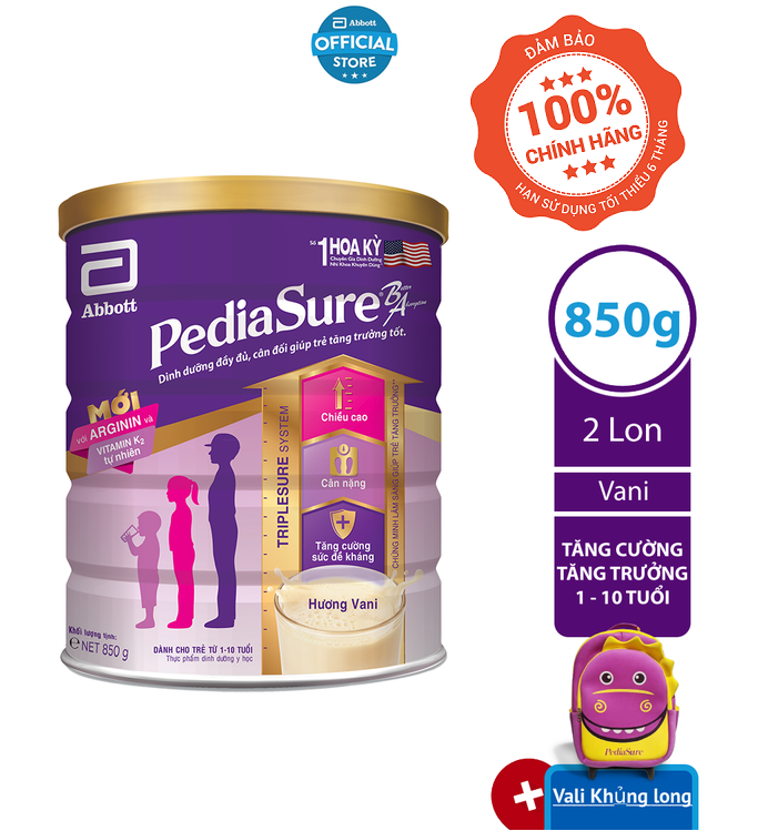 [Tặng Vali] Bộ 02 Lon Sữa bột PediaSure 850g/lon