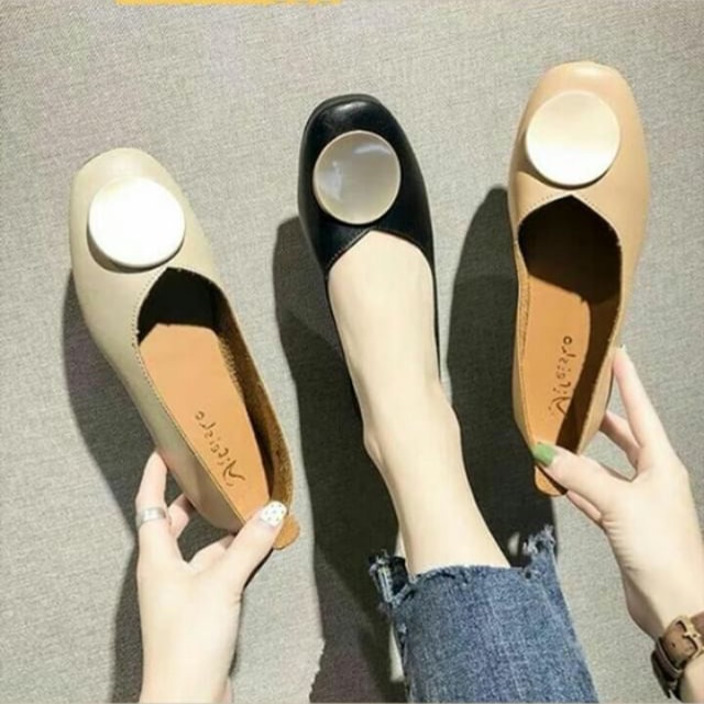 Giày búp bê đế bệt hài nữ đính khuy