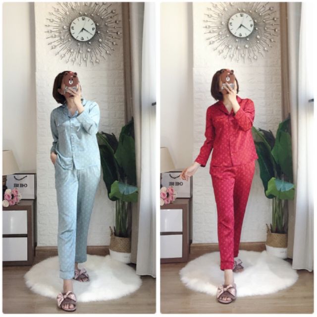 Combo bộ lụa dài tay họa tiết