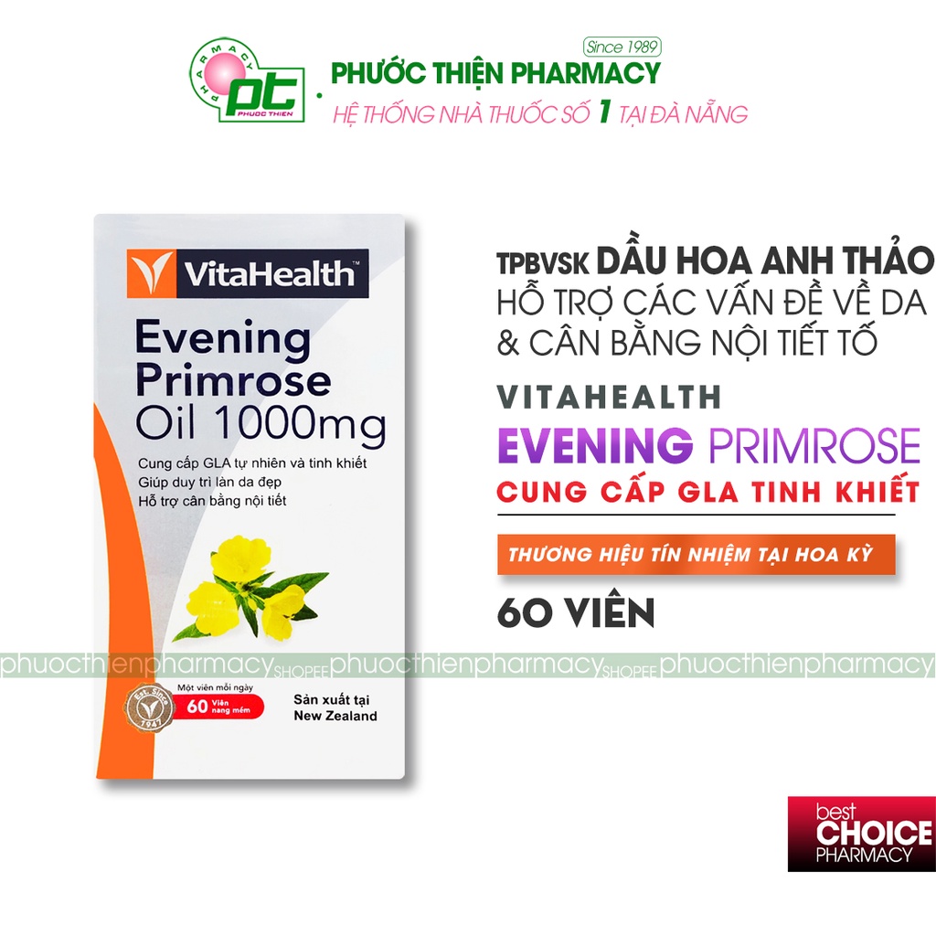 Viên uống tinh dầu hoa anh thảo cải thiện nội tiết tố nữ Vitahealth Evening Primrose Oil 1000mg 60 viên