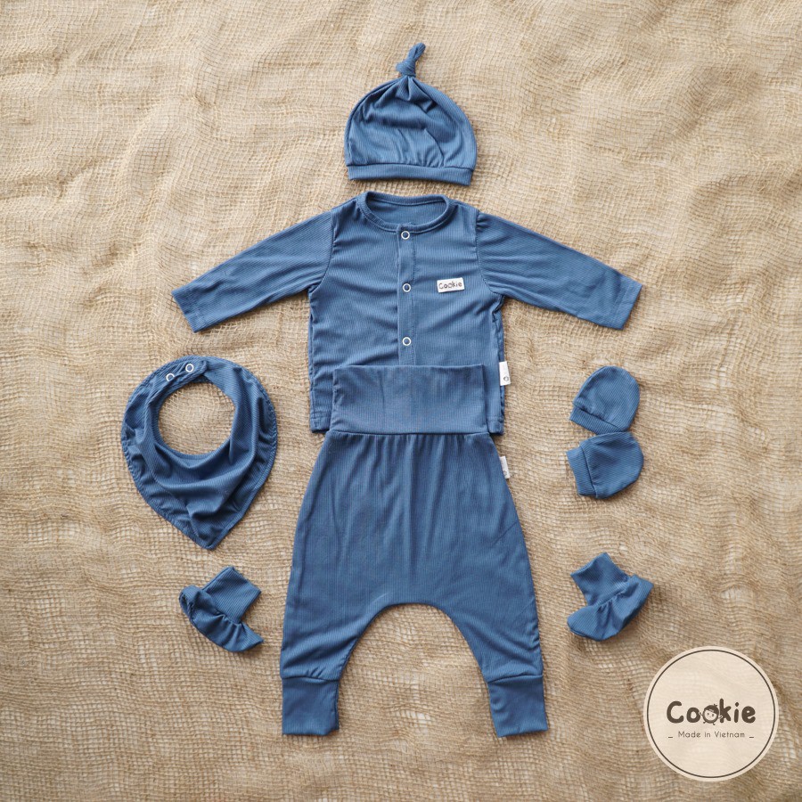 Bộ Rời COOKIE Dài Tay Cài Giữa Cạp Cao 0-3/3-6M Chất Liệu Air-Cool Knitwear Điều Hoà Nhiệt 4 Mùa