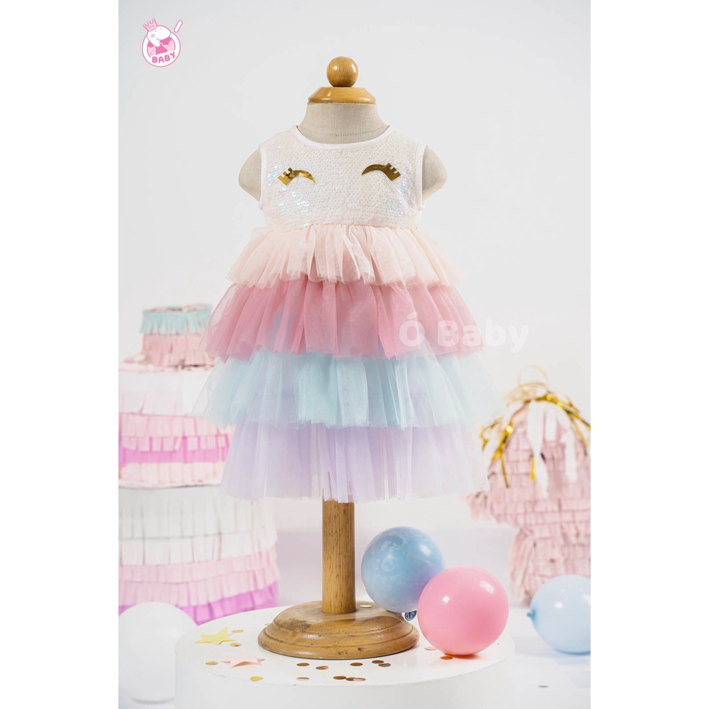 Váy công chúa Kỳ Lân Unicorn cho bé sơ sinh, 3 tầng voan mềm điệu đà diện sinh nhật, đầy tháng, thôi nôi
