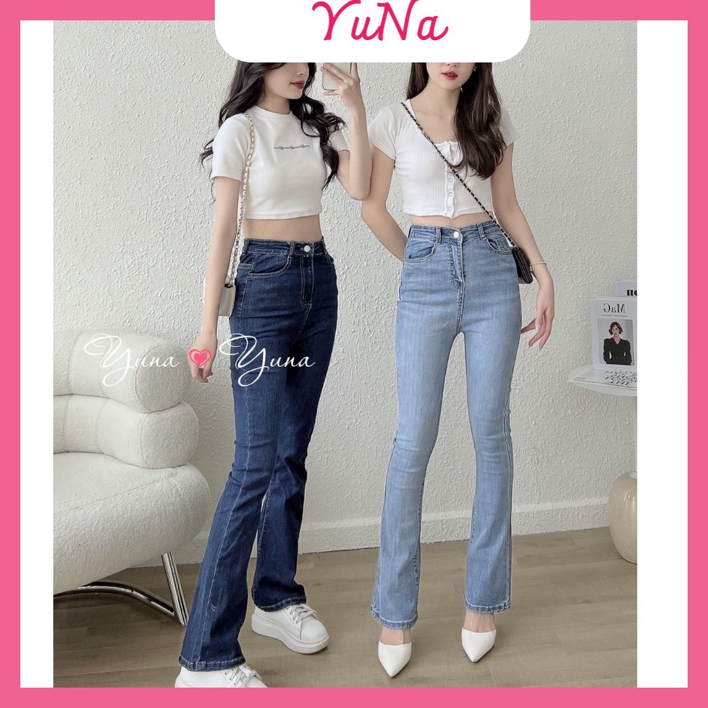 Quần jean nữ YUNA ống loe lưng cao dáng ôm phong cách Ulzzang Hàn Quốc co dãn bốn chiều, thời trang nữ YUNA
