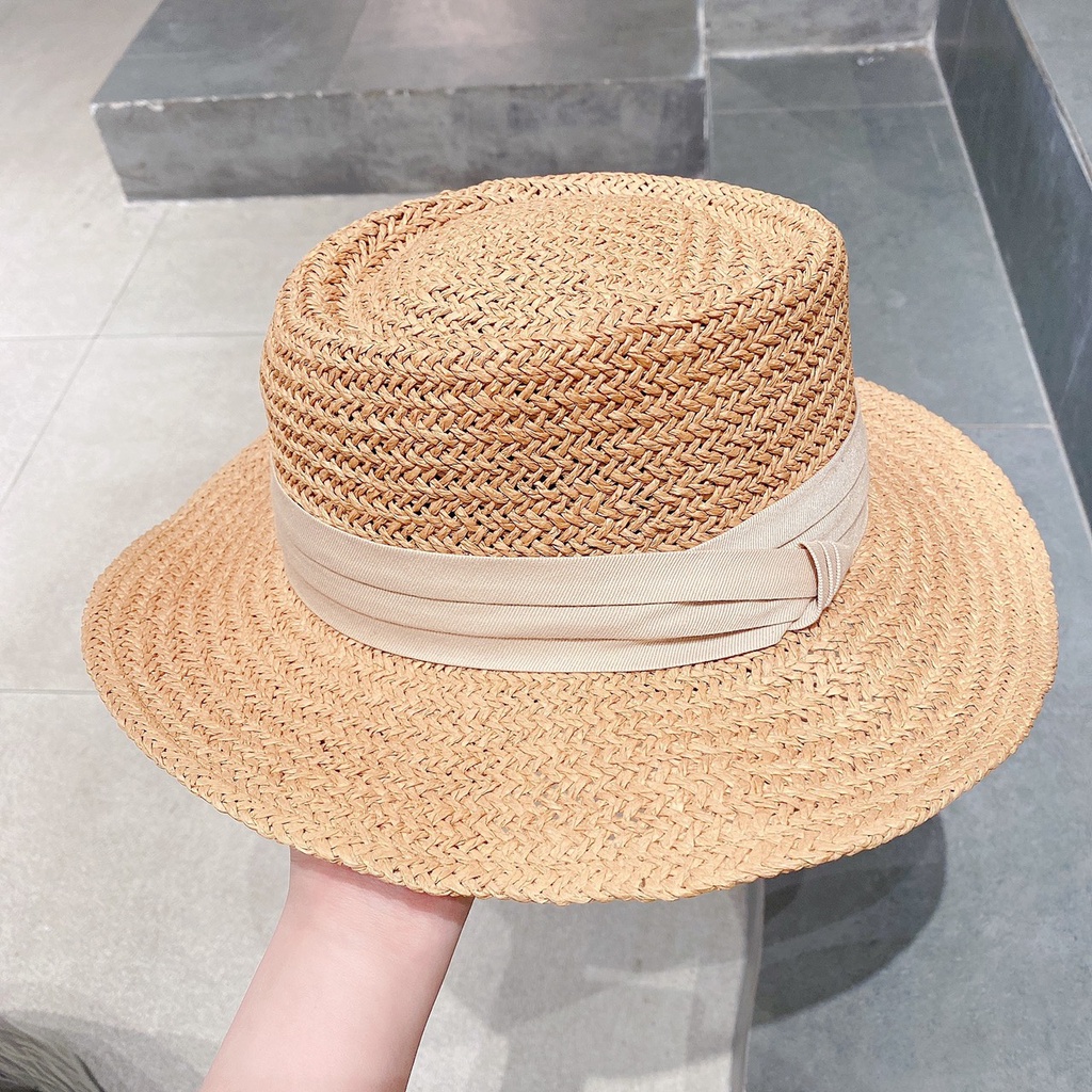 Mũ cói nữ đi biển thắt ruy băng vintage không gây ngứa đầu cực sang chảnh Ròm House mũ cói phong cách Hàn quốc cao cấp