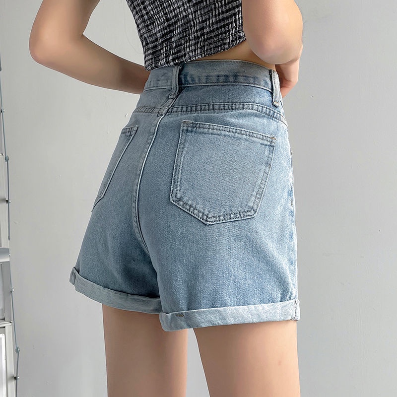 Quần Short Denim Bất Đối Xứng 164256 Quần Short Nữ Lưng Cao Dáng Chữ a Thời Trang