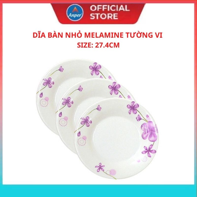 Bộ tô chén bát dĩa nhựa Melamine Anper chất liệu nhựa cao cấp kiểu dáng hoa Tường Vi sang trọng an toàn sức khỏe