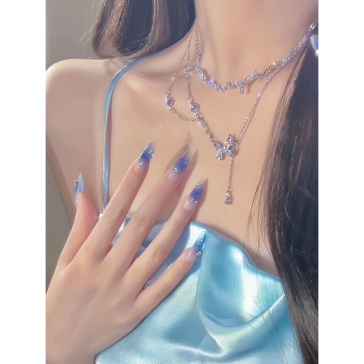 Dây Chuyền Mặt Hình Bướm Đính Đá Zircon Giọt Nước Sang Trọng