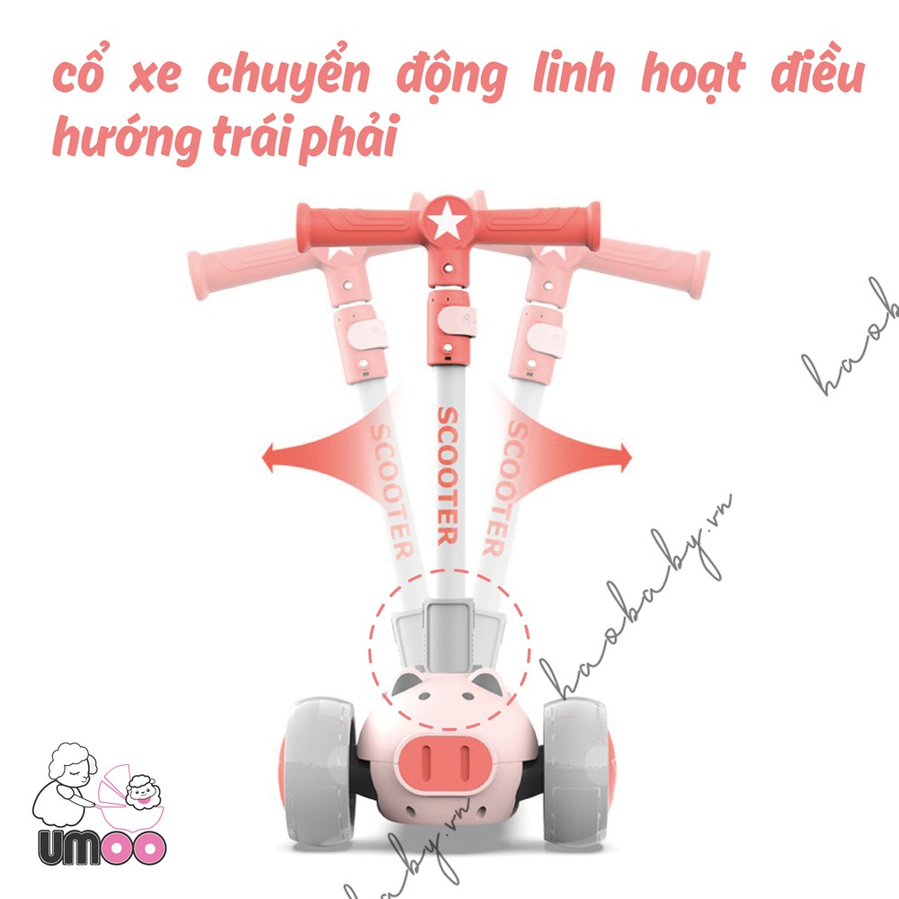 [Haobaby Shop] Xe trượt Scooter cho bé Umoo 2 trong 1 hình heo, vừa là xe scooter vừa là xe chòi chân